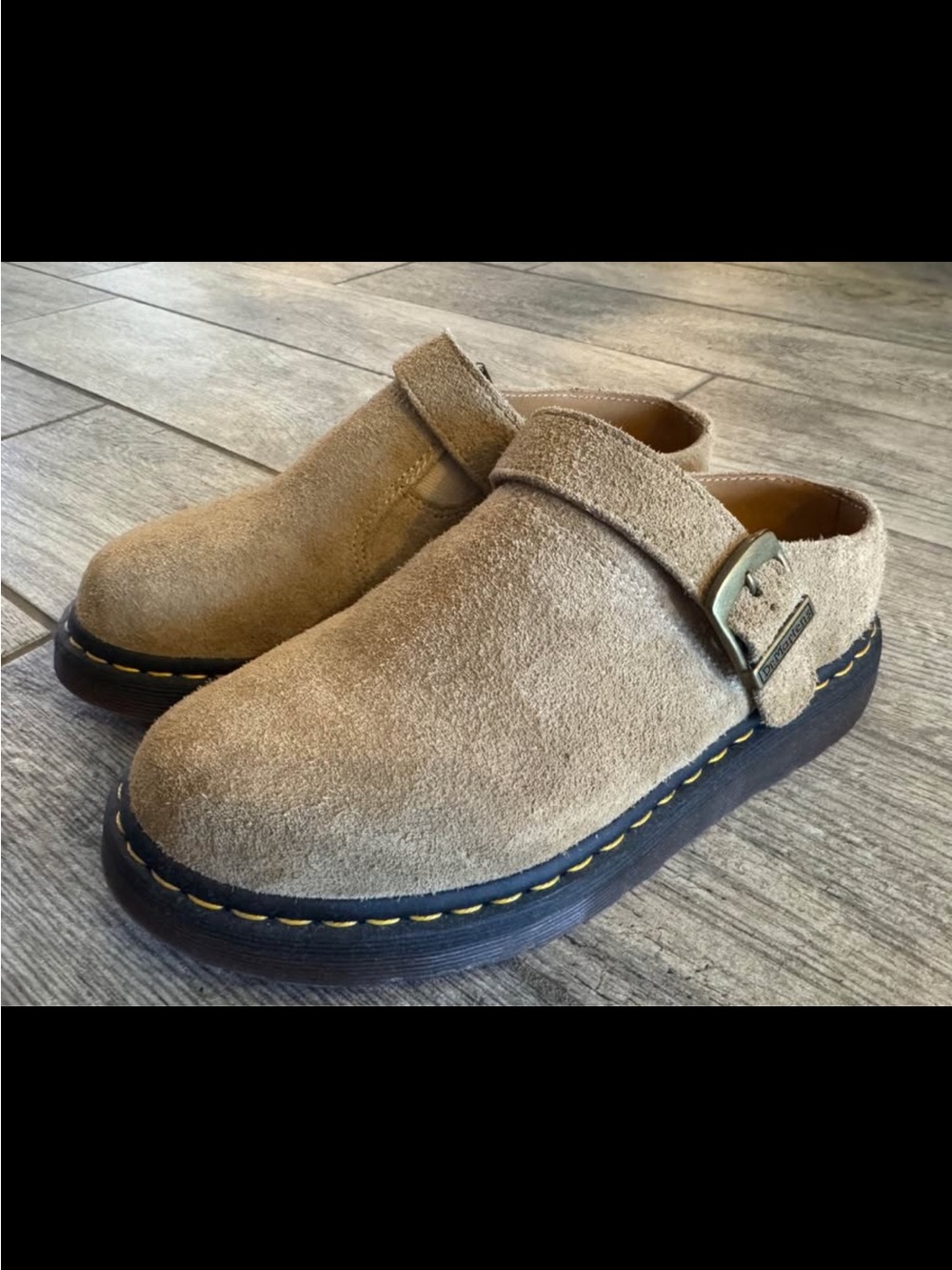 Dr. Martens Beige Suede Buckle Clog